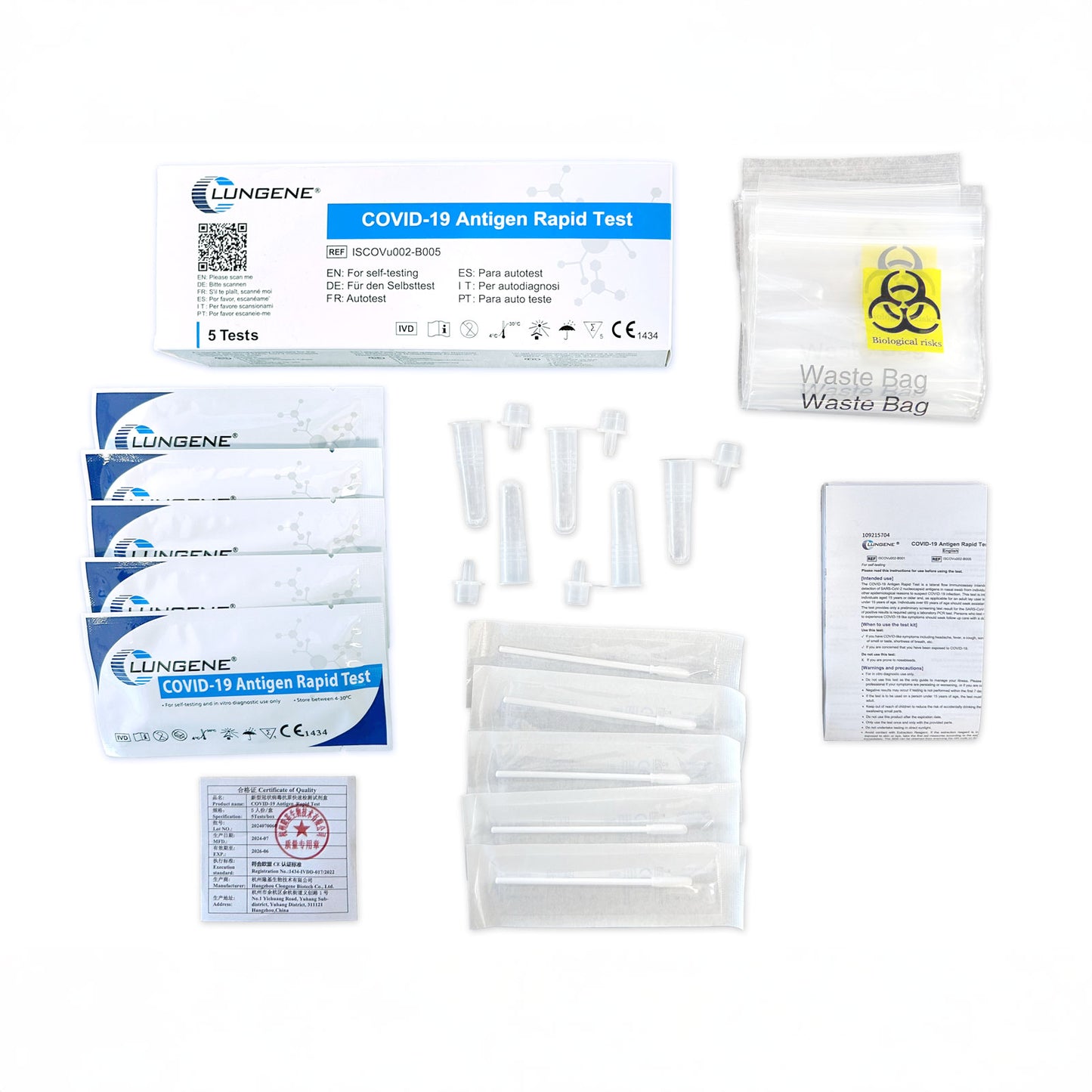 5er Box Clungene® Covid-19 Corona Schnelltest für Laien (Selbsttest)