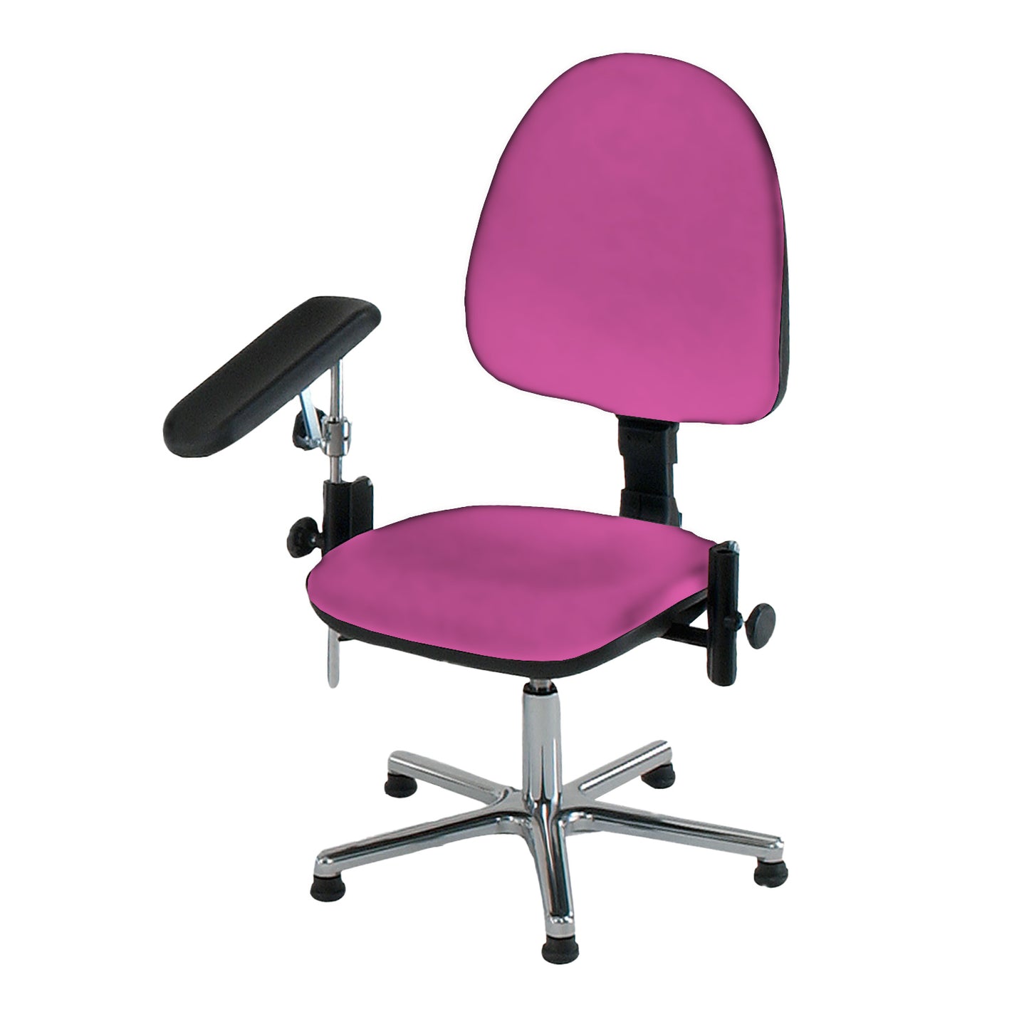 Höhenverstellbarer Blutentnahmestuhl | 1 Armauflage, poliertes Fußkreuz magenta | günstig kaufen