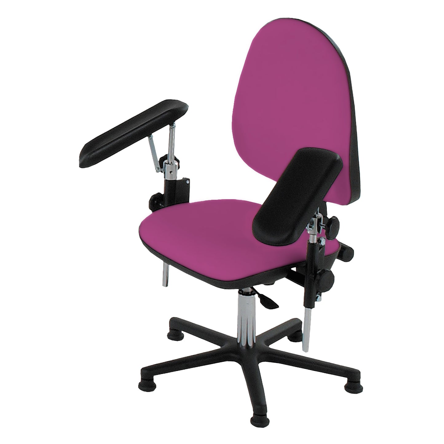 Höhenverstellbarer Blutentnahmestuhl | 2 Armauflagen, schwarzes Fußkreuz magenta | günstig kaufen