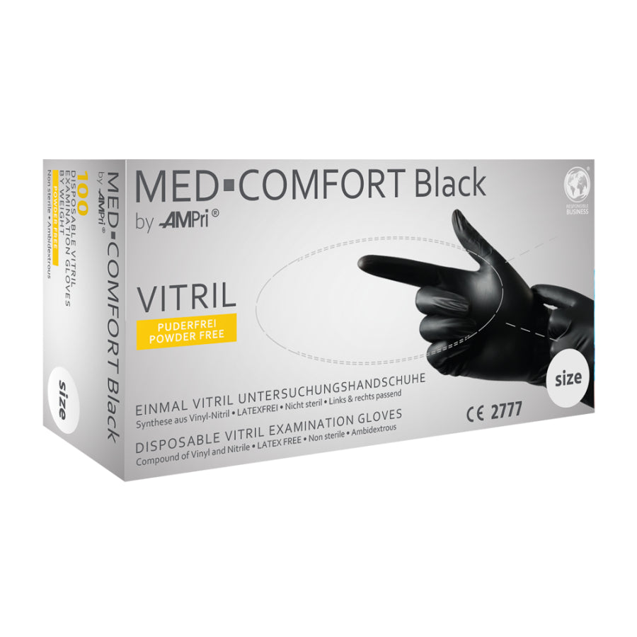 MED-COMFORT Black Vitrilhandschuhe, puderfrei, schwarz
