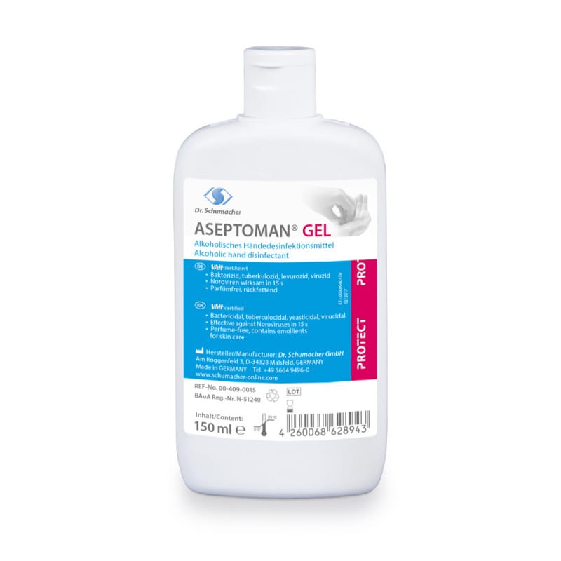 Aseptoman Gel Händedesinfektionsmittel - viruzides Gel, tropft und spritzt nicht - Med-Praxisbedarf