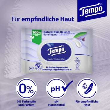 Tempo Natural Skin Balance - Beruhigend feuchte Toilettentücher