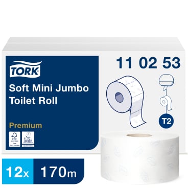 Tork Mini Jumbo Toilettenpapier T2 Premium, 2-lagig, weiß, 170 m