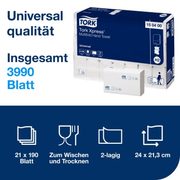 Tork Xpress® Multifold Papierhandtücher, H2, 24 x 21,3 cm