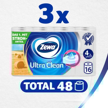 Zewa Ultra Clean Toilettenpapier, 4-lagig mit Strohanteil