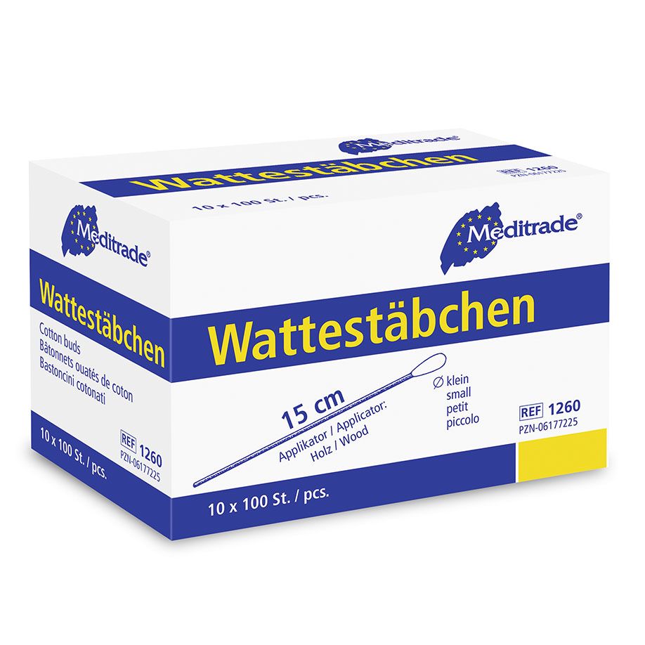 Holz Wattestäbchen mit kleinem Wattekopf ca. 12 x 5 mm von Meditrade