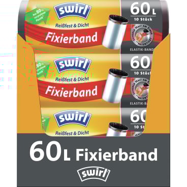 Swirl® Müllbeutel Reißfest, mit Fixierband, 60 Liter