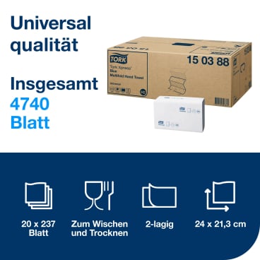 Tork Xpress® Multifold Papierhandtücher, H2, 23,4 x 21,3 cm, blau