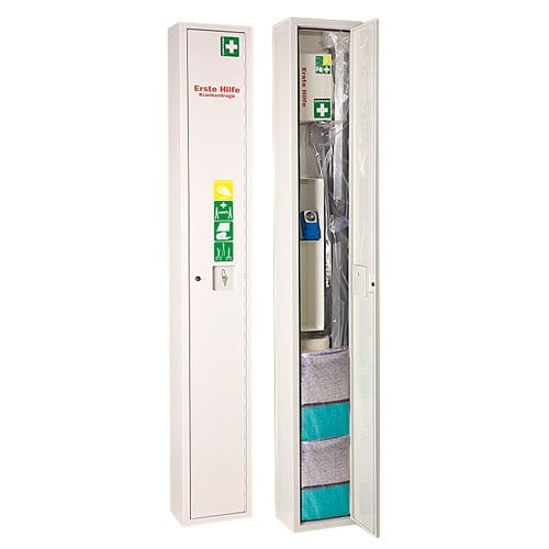 Stehschrank für Krankentrage mit Inhalt