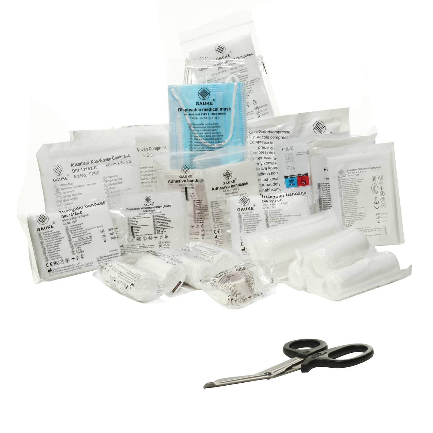 Erste-Hilfe-Koffer DIN 13169 von Teqler - geöffnet, Inhalt nach Norm, Verbandmaterial - Med-Praxisbedarf