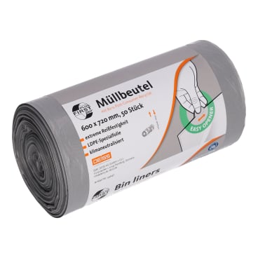 DEISS FIRST PLUS pcr Müllbeutel, 60 Liter, grau