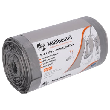 DEISS FIRST PLUS pcr Müllbeutel mit Tragegriff, 60 Liter, grau