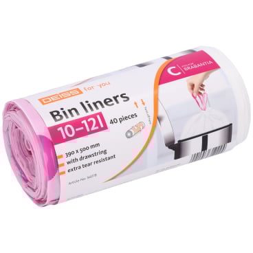 DEISS FOR YOU Müllbeutel 10-12 Liter mit rosa Zugband aus HDPE