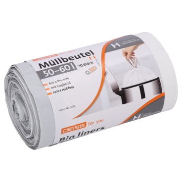 DEISS FOR YOU Müllbeutel 50-60 L mit grauem Zugband aus HDPE