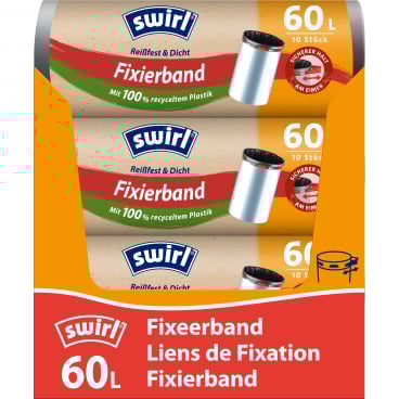 Swirl® Müllbeutel Reißfest, mit Fixierband, 60 Liter