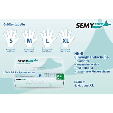 SemyCare Nitrilhandschuhe im Spenderkarton, puderfrei, blau