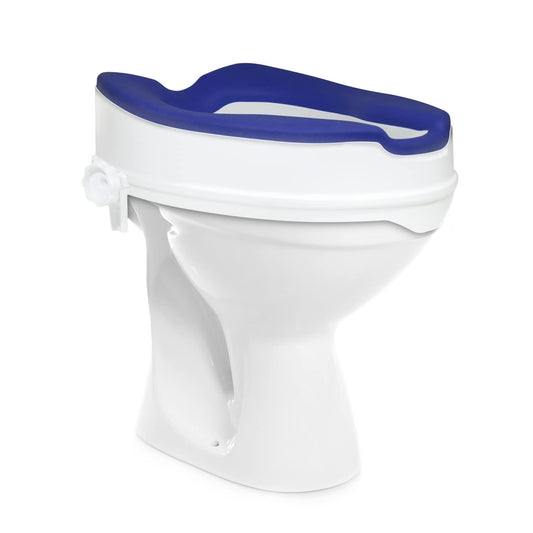 Toilettensitzerhöhung von oben - rutschfeste Sitzfläche und integrierte Haltegriffe im Detail - Med-Praxisbedarf